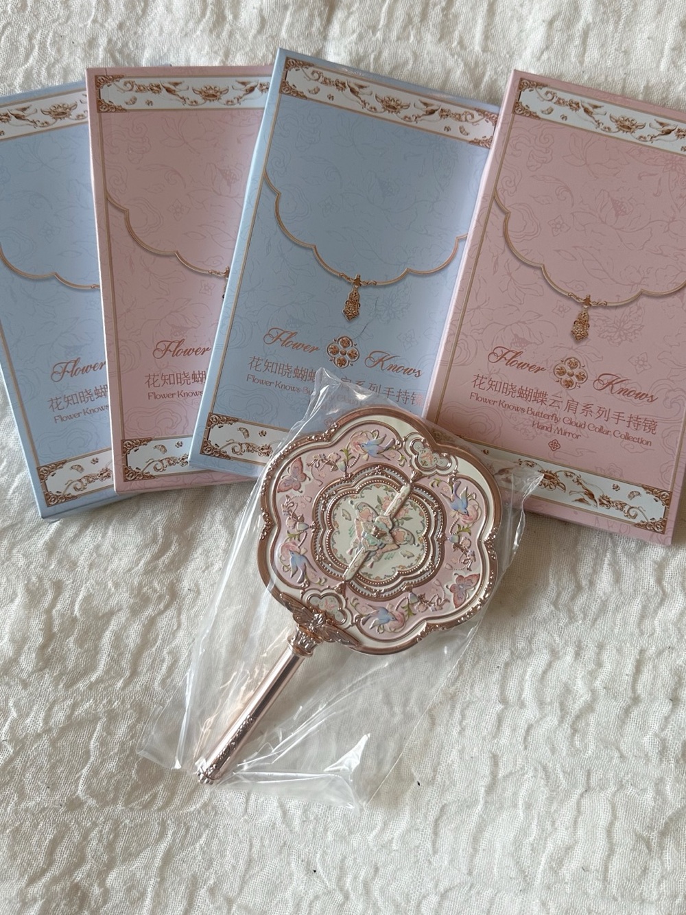 Brand New Flower Knows Butterfly Cloud Collar Hand Mirror Pink